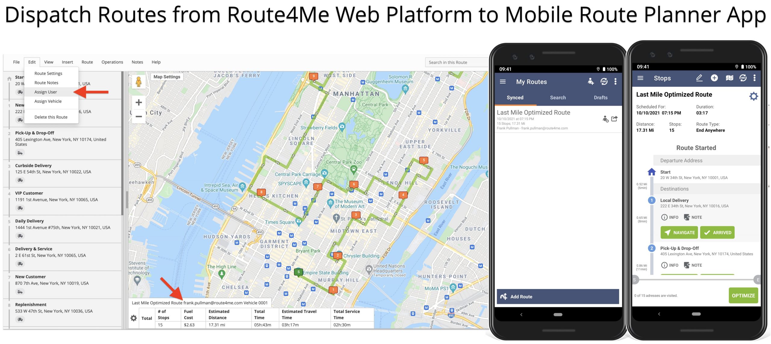 Dispatch routes from the Web Platform to the Android Route Planner app.