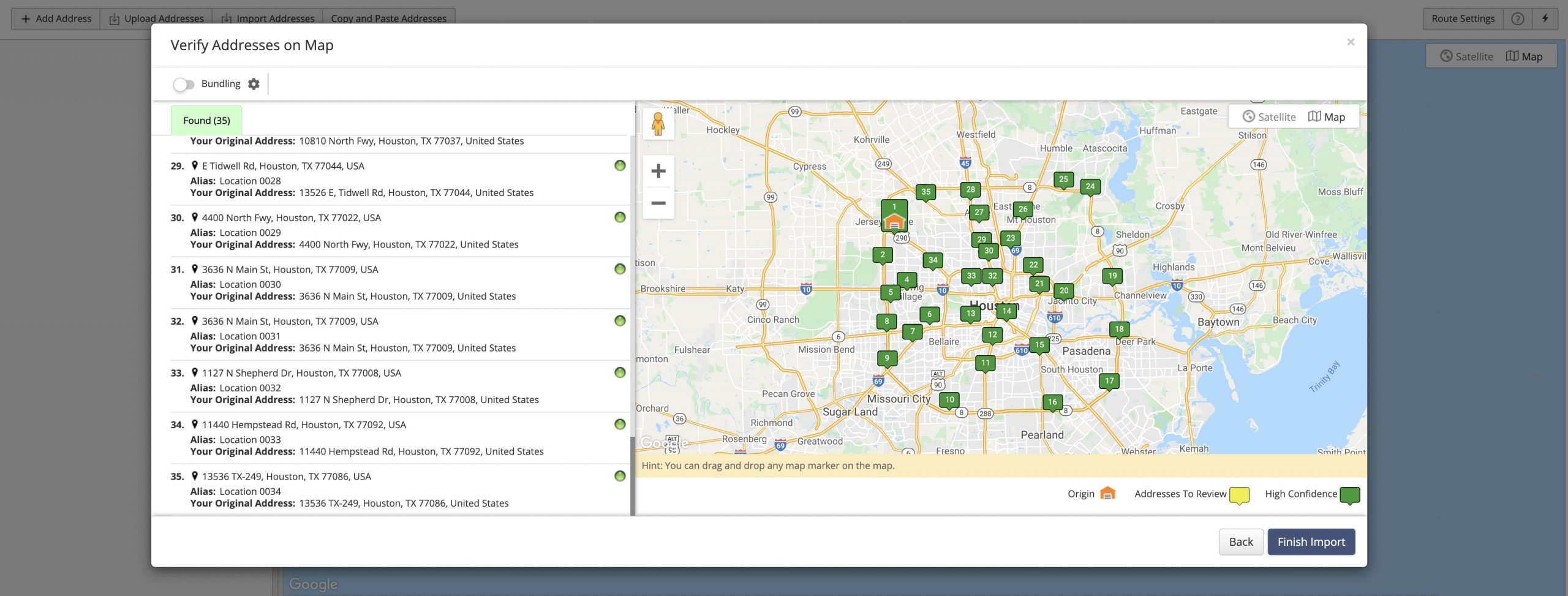 Geocode uploaded addresses.