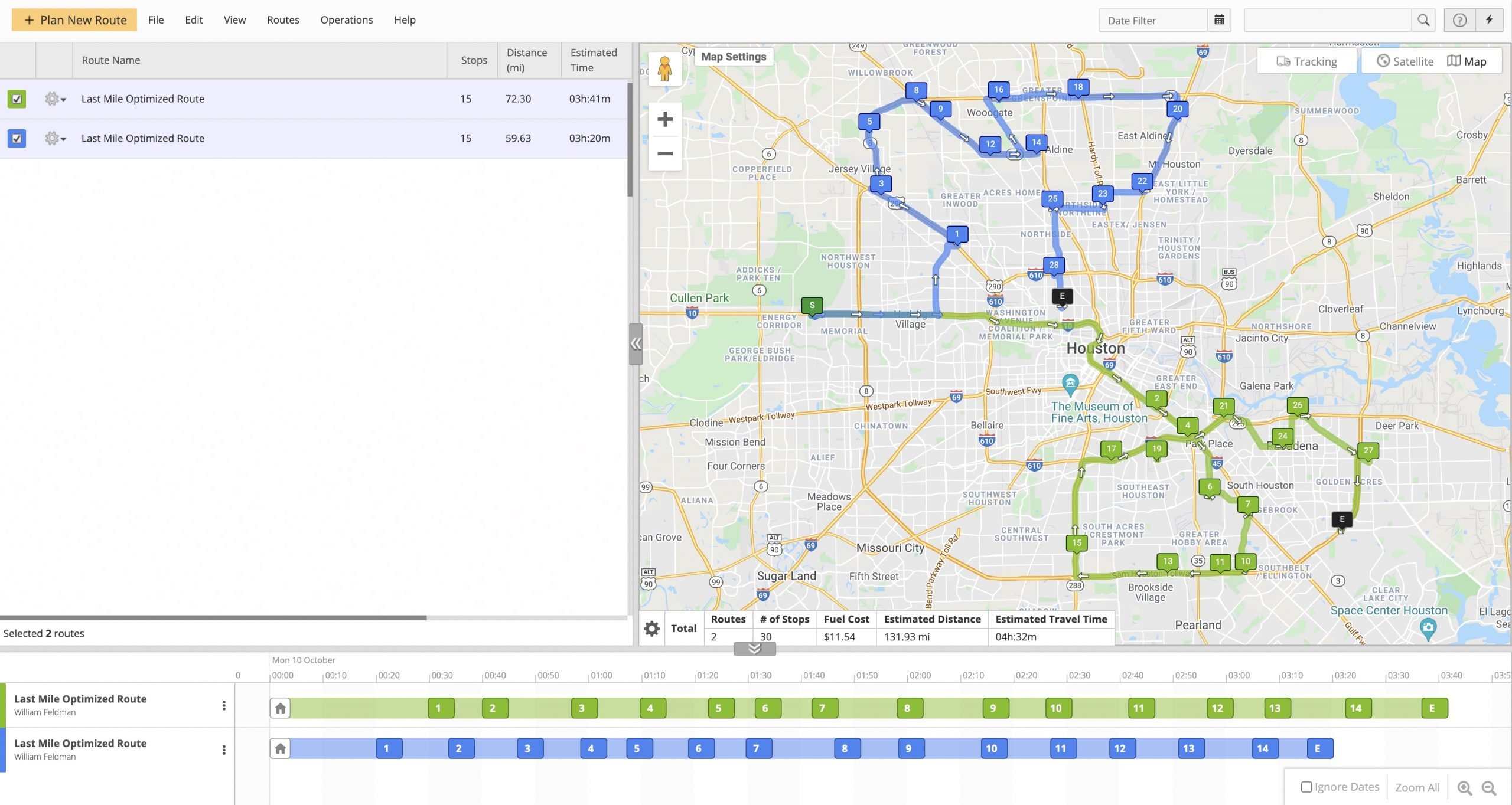 Split route in half and manage the new routes using the route planner map.