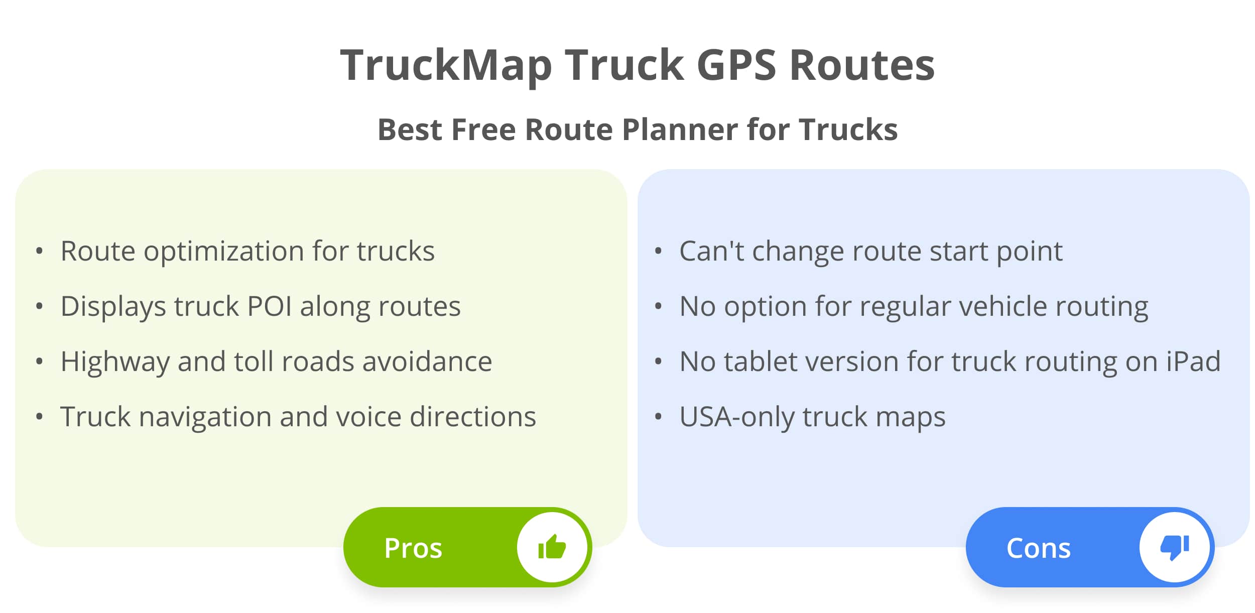 The pros and cons of using TruckMap truck GPS routes to plot routes for commercial vehicles.