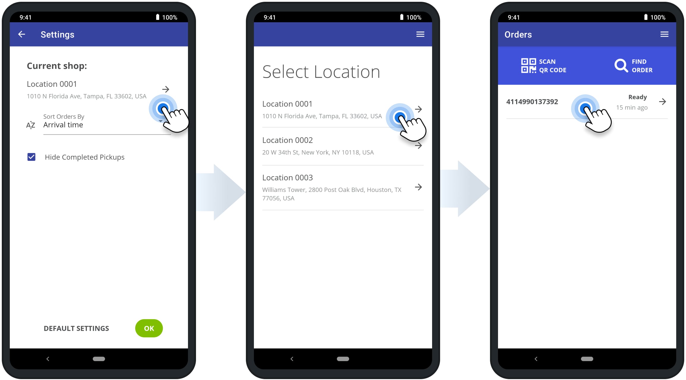 Open locations that offer local pickup on the Curbside Pickup mobile app and see available location orders.