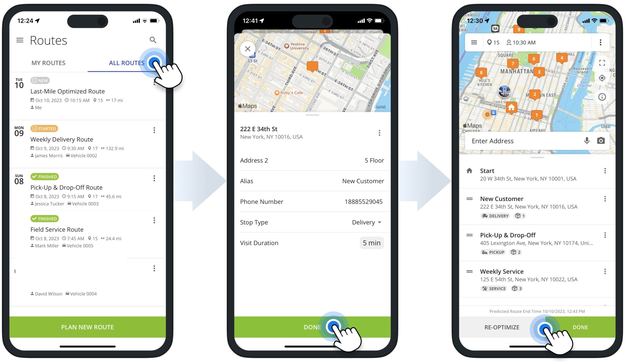 Access and open your and team's routes, manage routes, edit stops, re-optimize routes, change route settings, reschedule routes, etc., on Route4Me's iOS iPhone Route Planner app.