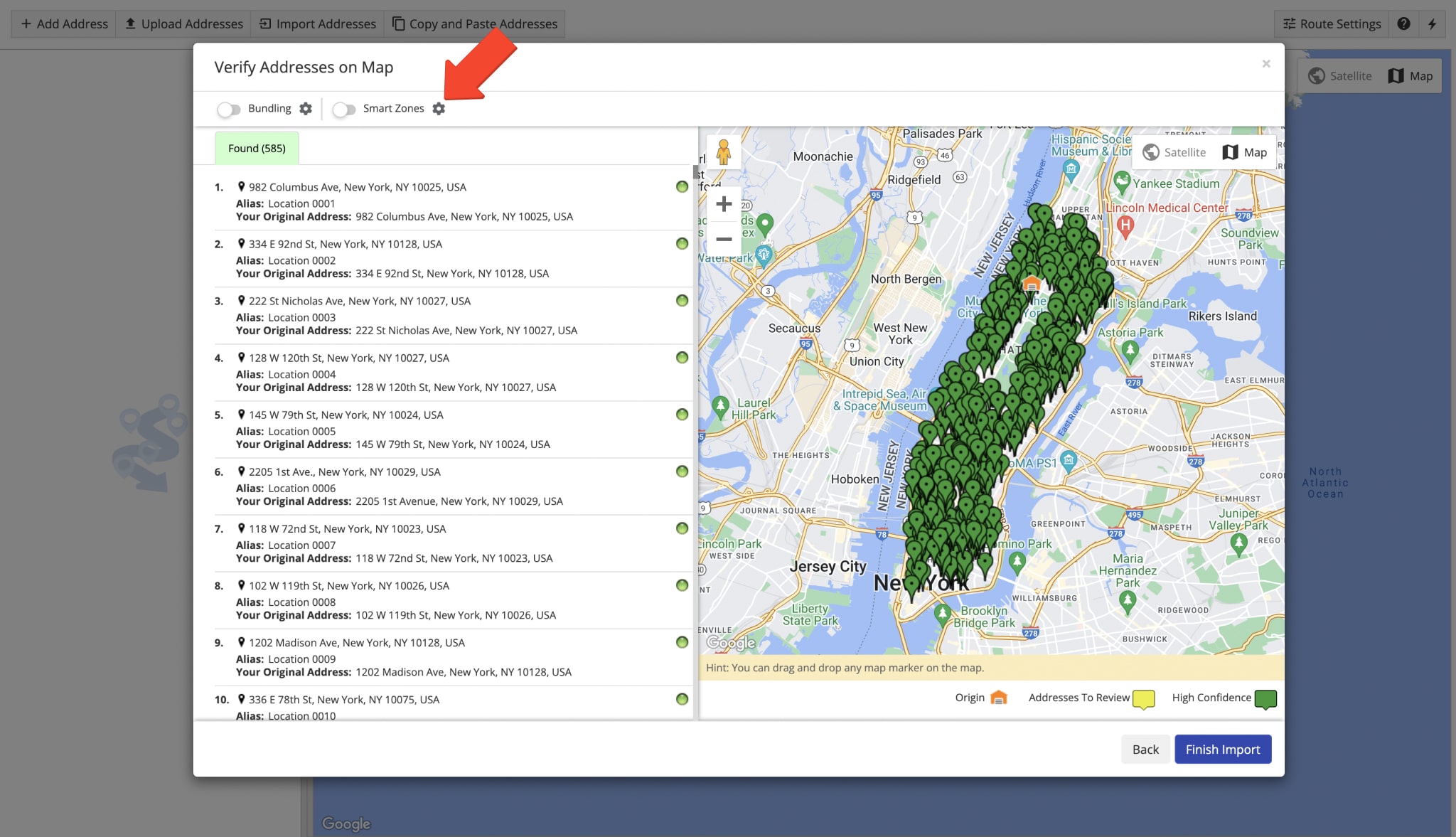 Enable Smart Zone route planning when verifying geocoded addresses on the map.