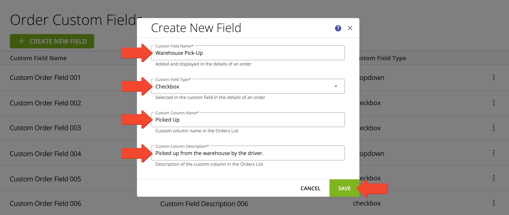 Add checkbox Order Custom Fields to enable toggling a custom status for your orders.