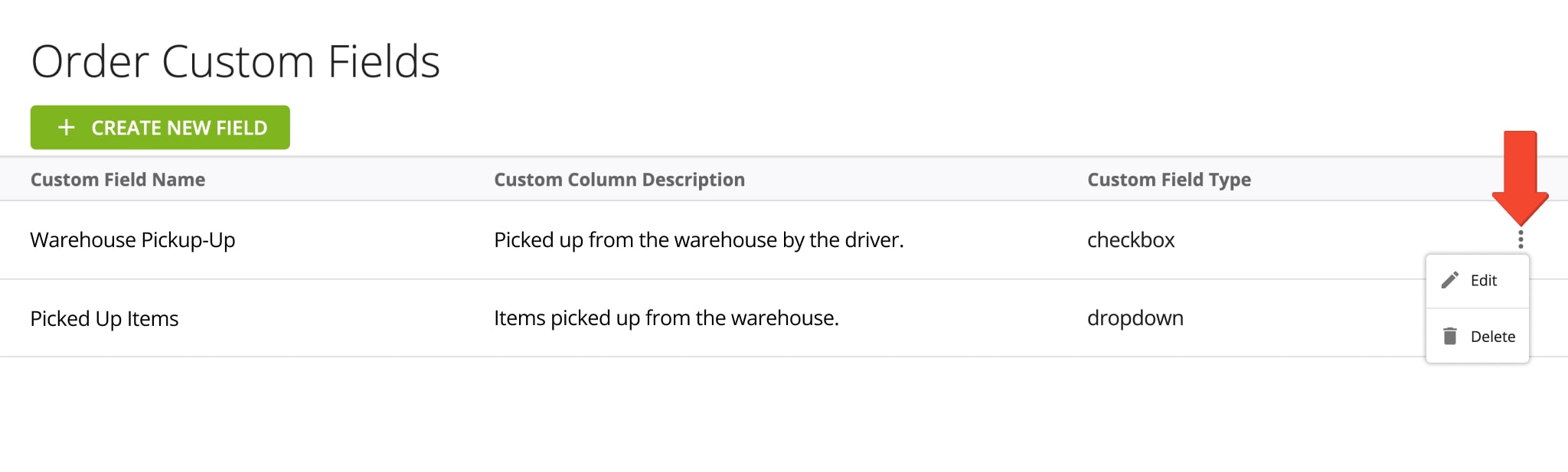 Once you have created one or multiple new status fields, you can use the Custom Order Fields Editor to view, delete, and edit all of your existing Custom Order Fields and statuses.