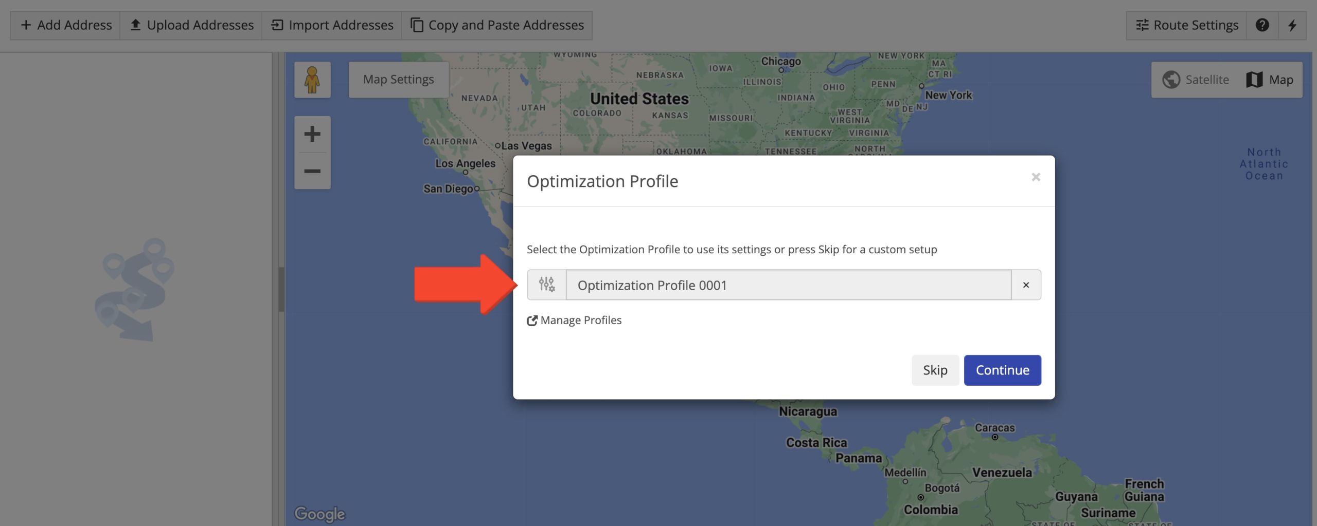 Select a route optimization profile when planning routes.