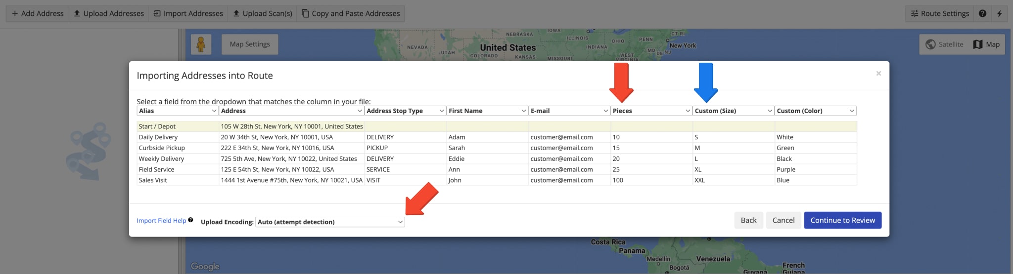 Route4Me Route Planner automatically verifies and validates addresses, route, and customer data in uploaded spreadsheet.
