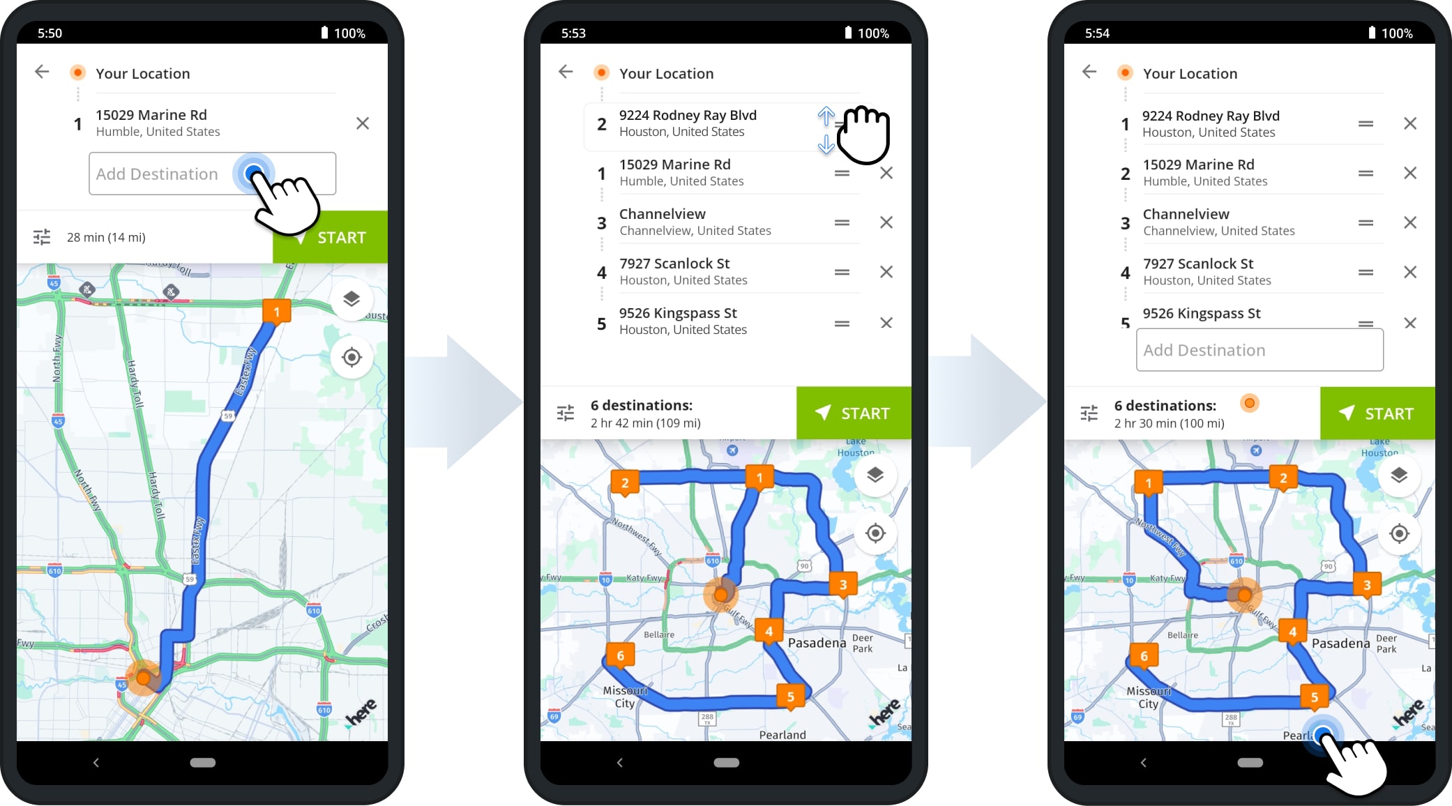 Add multiple stops and addresses to the multi-stop truck route planner app for commercial vehicles.