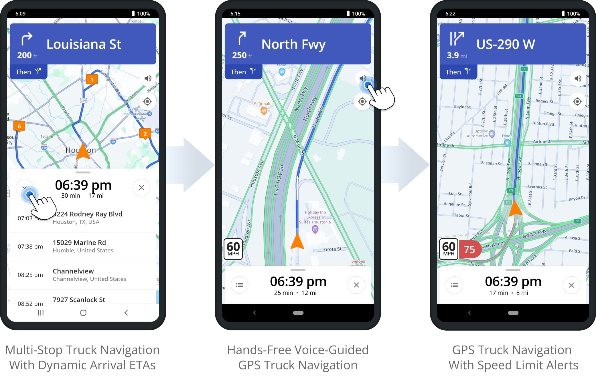 Voice-guided GPS truck navigation with multiple stops, speed alerts, and truck maps for commercial vehicles.