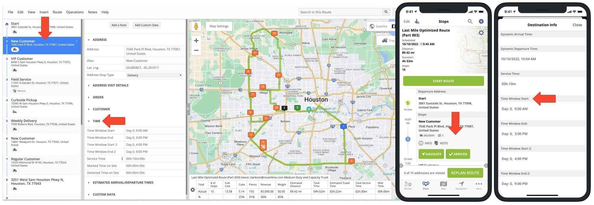 Open Customer Time Windows on dispatched drivers routes on Route4Me's mobile driver apps.