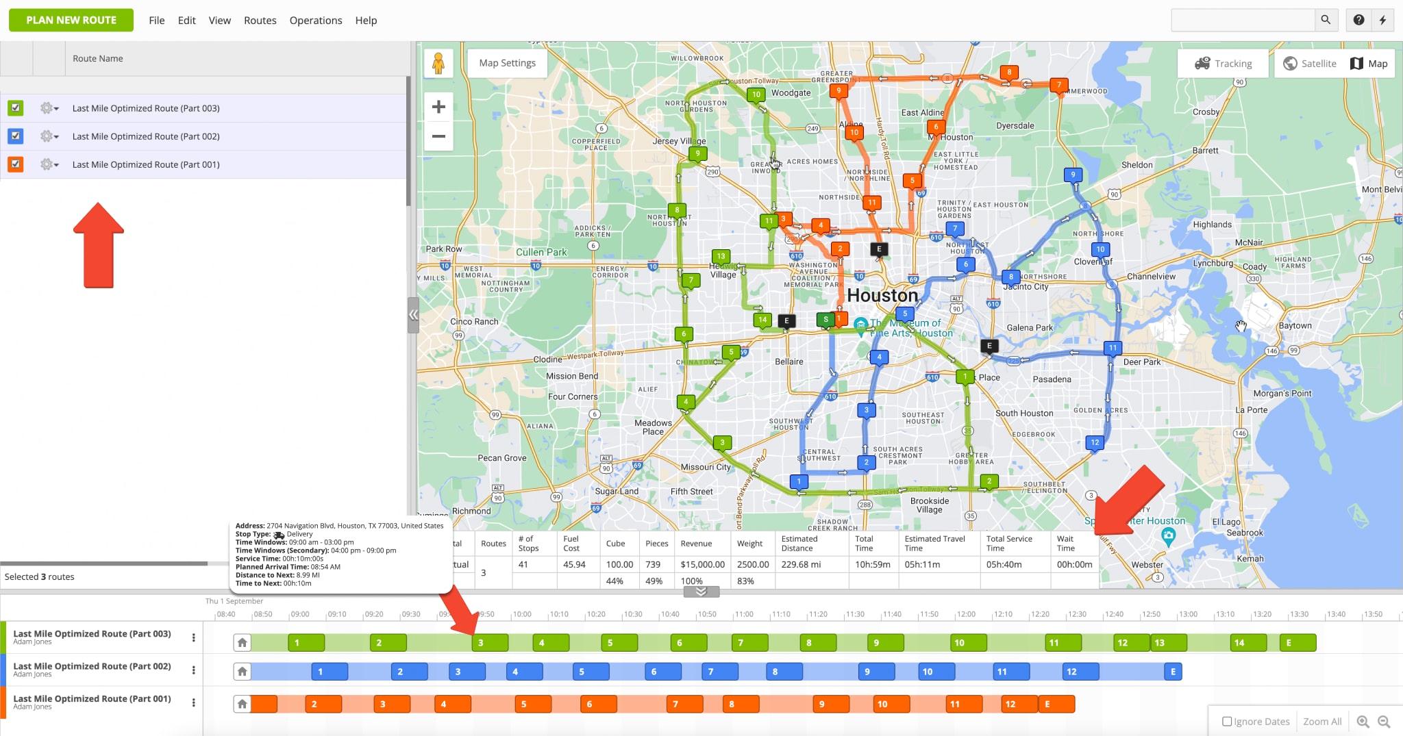 Optimized last mile routes with Customer Time Windows and minimized wait time between route stops.