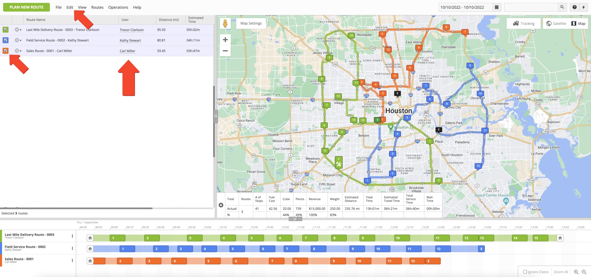 Assign team members to one or multiple routes at a time and dispatch routes to drivers from the Route4Me Routes Map.