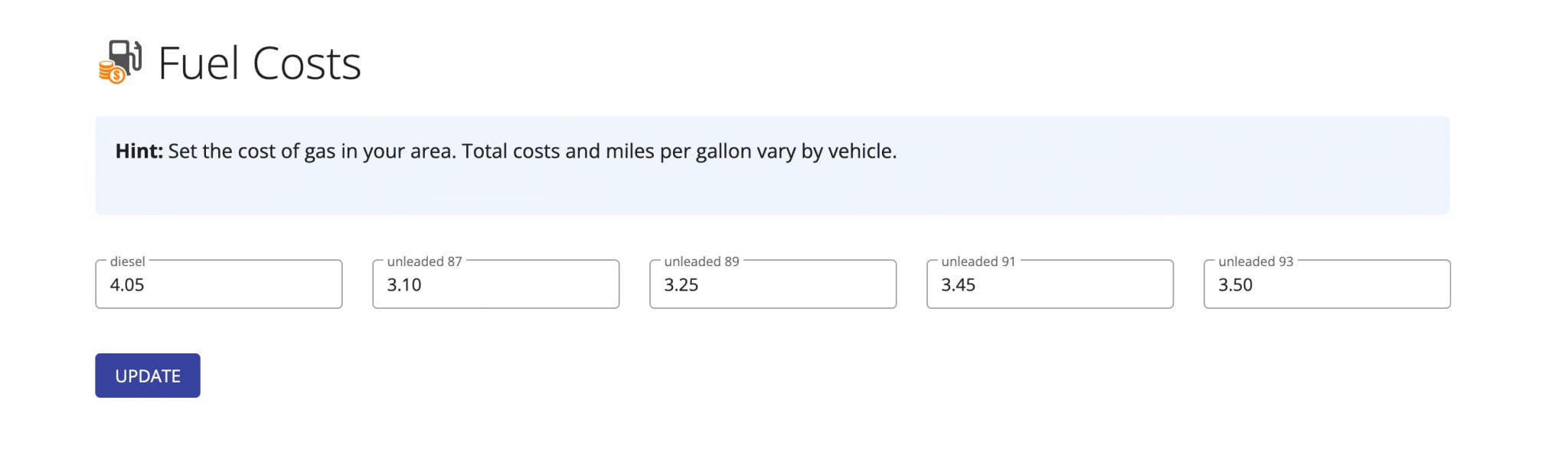 Add fuel, petrol, gas, or diesel prices to calculate vehicle fuel consumption and fuel costs on optimized routes. 