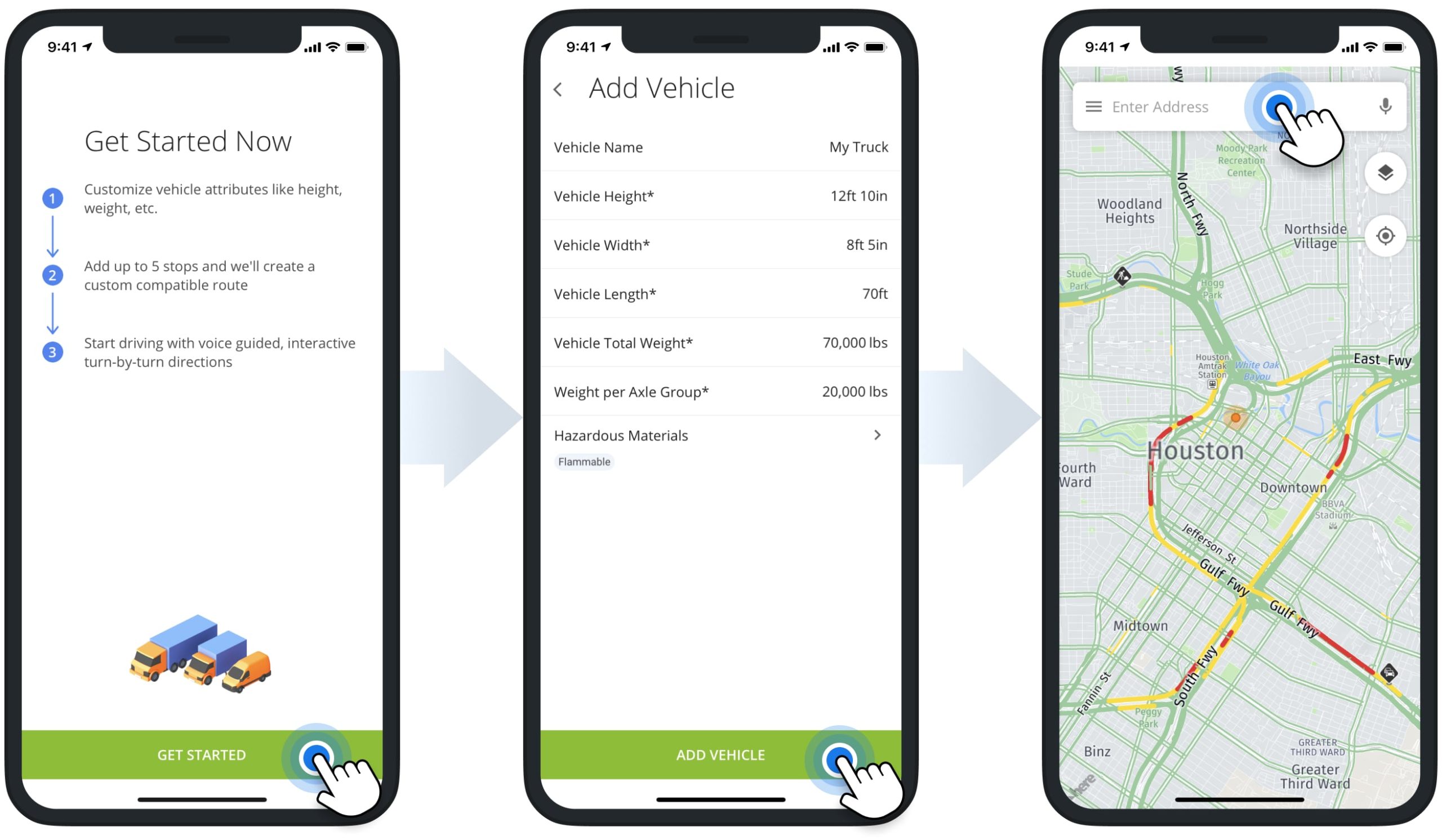 Set up the Route4Trucks app and add commercial vehicle parameters for truck route planning.