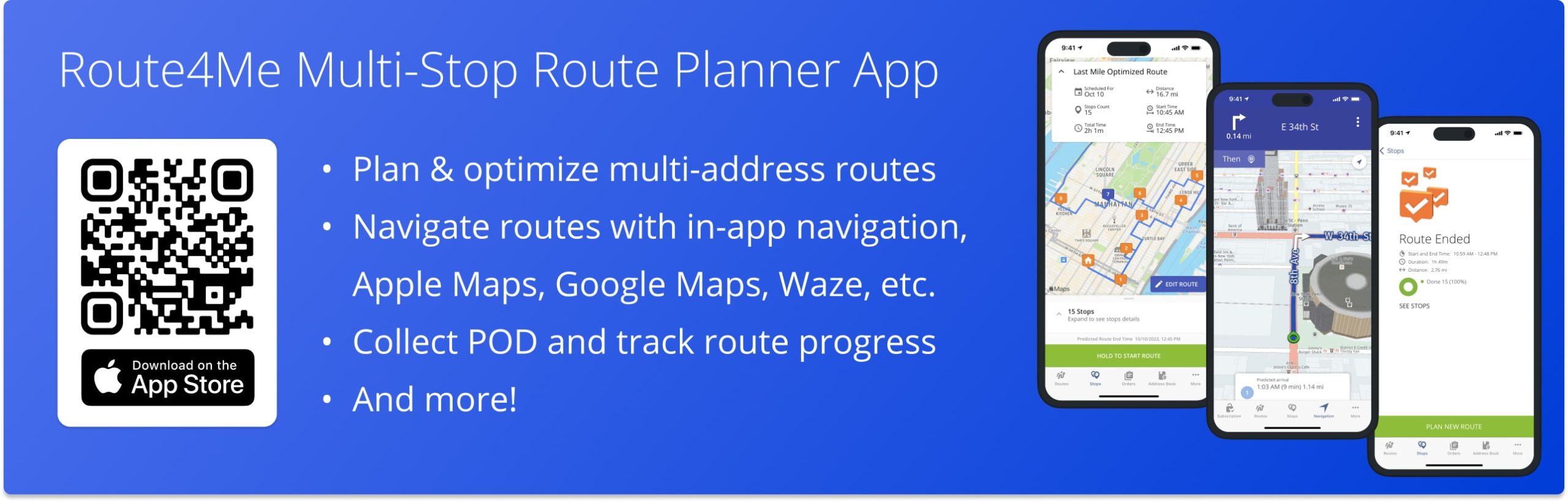 Download Route4Me multi-stop route planner app with in-app route navigation.
