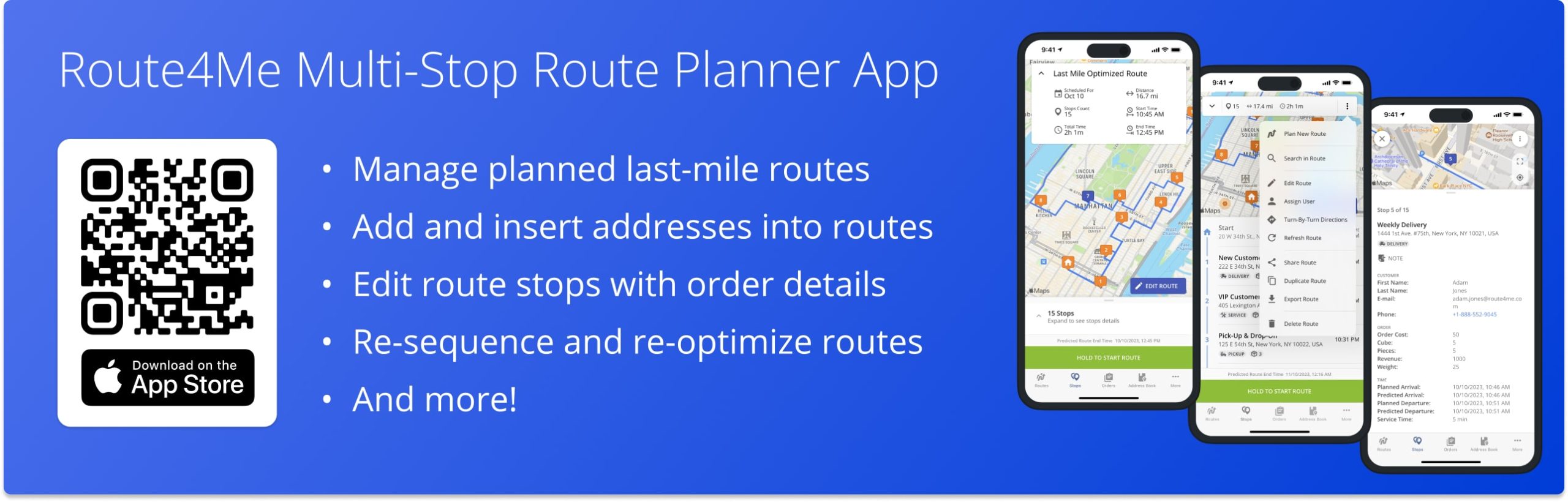 Using last mile route management on Route4Me's iPhone Route Planner app to add addresses into routes, re-optimize routes, and more.