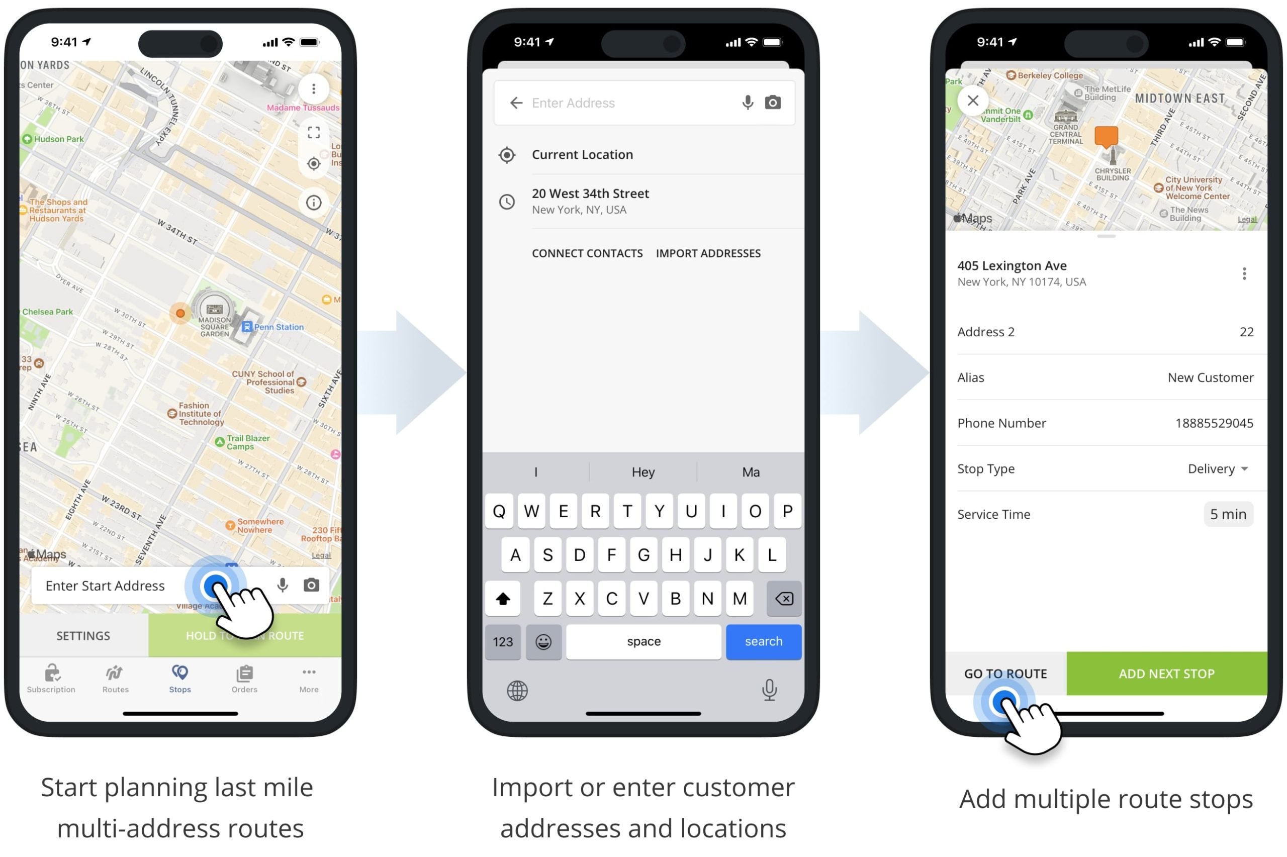 Add customer addresses to plan multi-address routes on the iPhone route planner app.