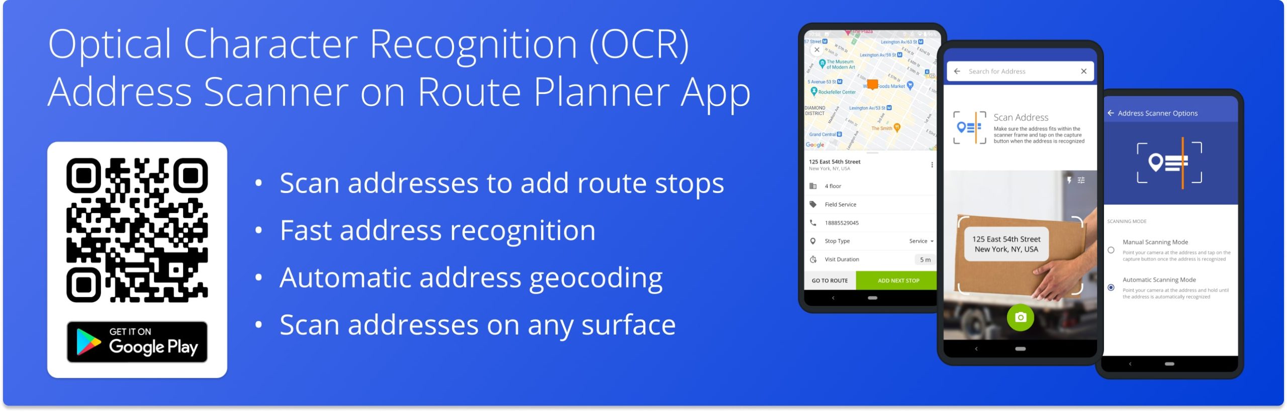 Optical character recognition (OCR) address scanner on Route4Me's Android Route Planner app.