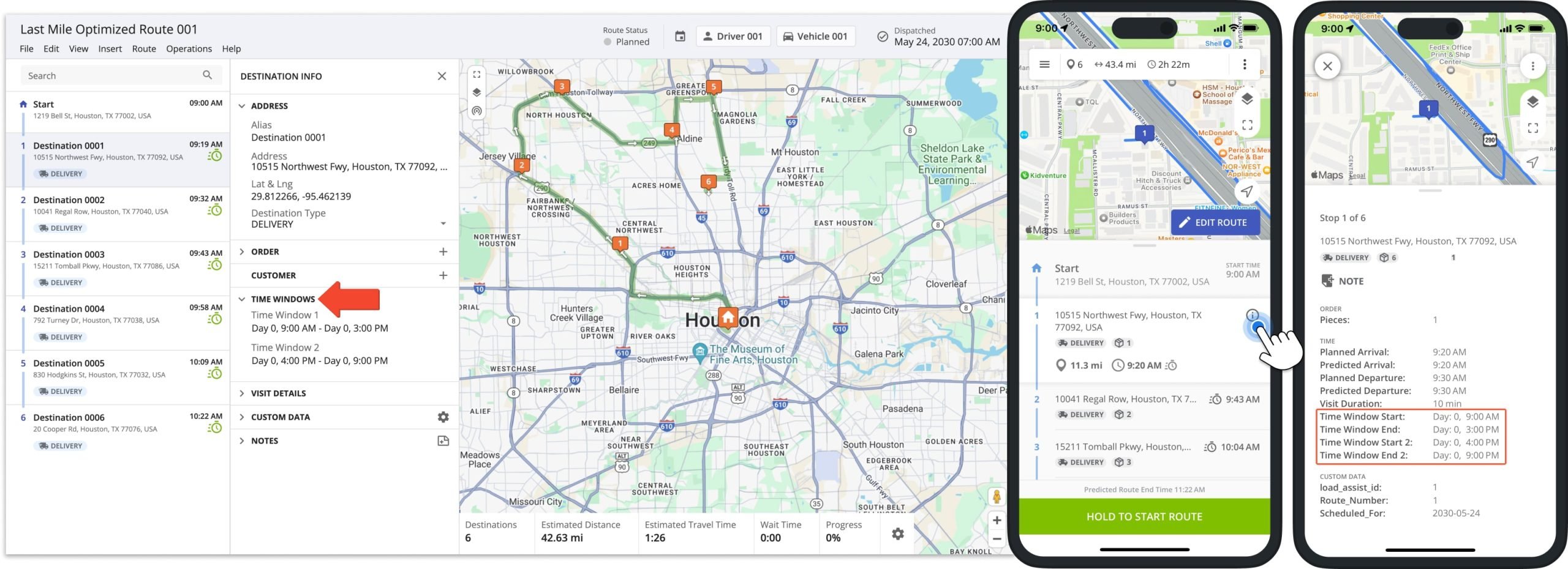 Open Customer Time Windows on dispatched drivers routes on Route4Me's mobile driver apps.