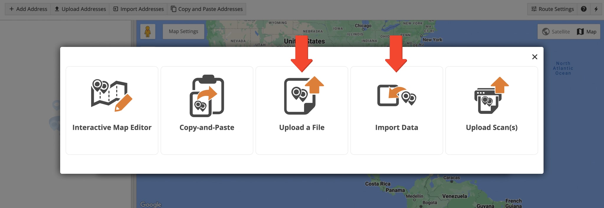 Upload or import a spreadsheet with customer Time Windows, route addresses, and other route data.