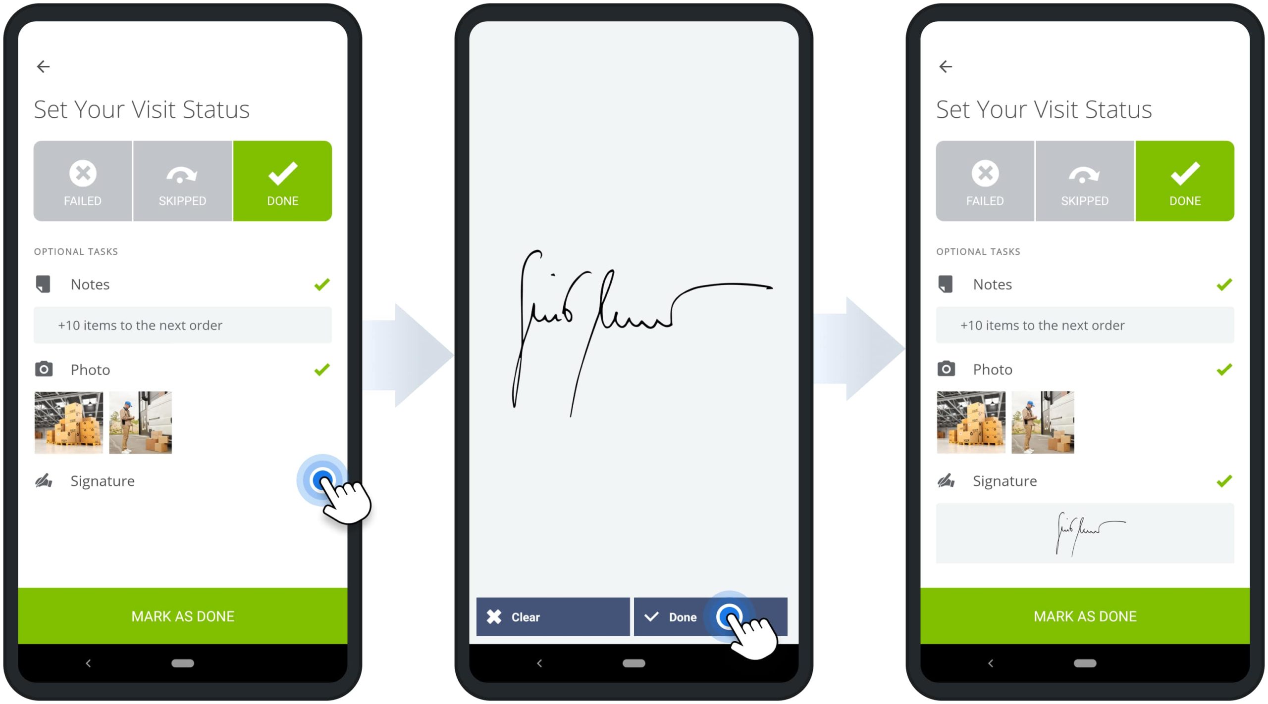 Attach electronic signatures as proof of delivery, visit, or service to route stops on Route4Me's multi-address route planner app for drivers.