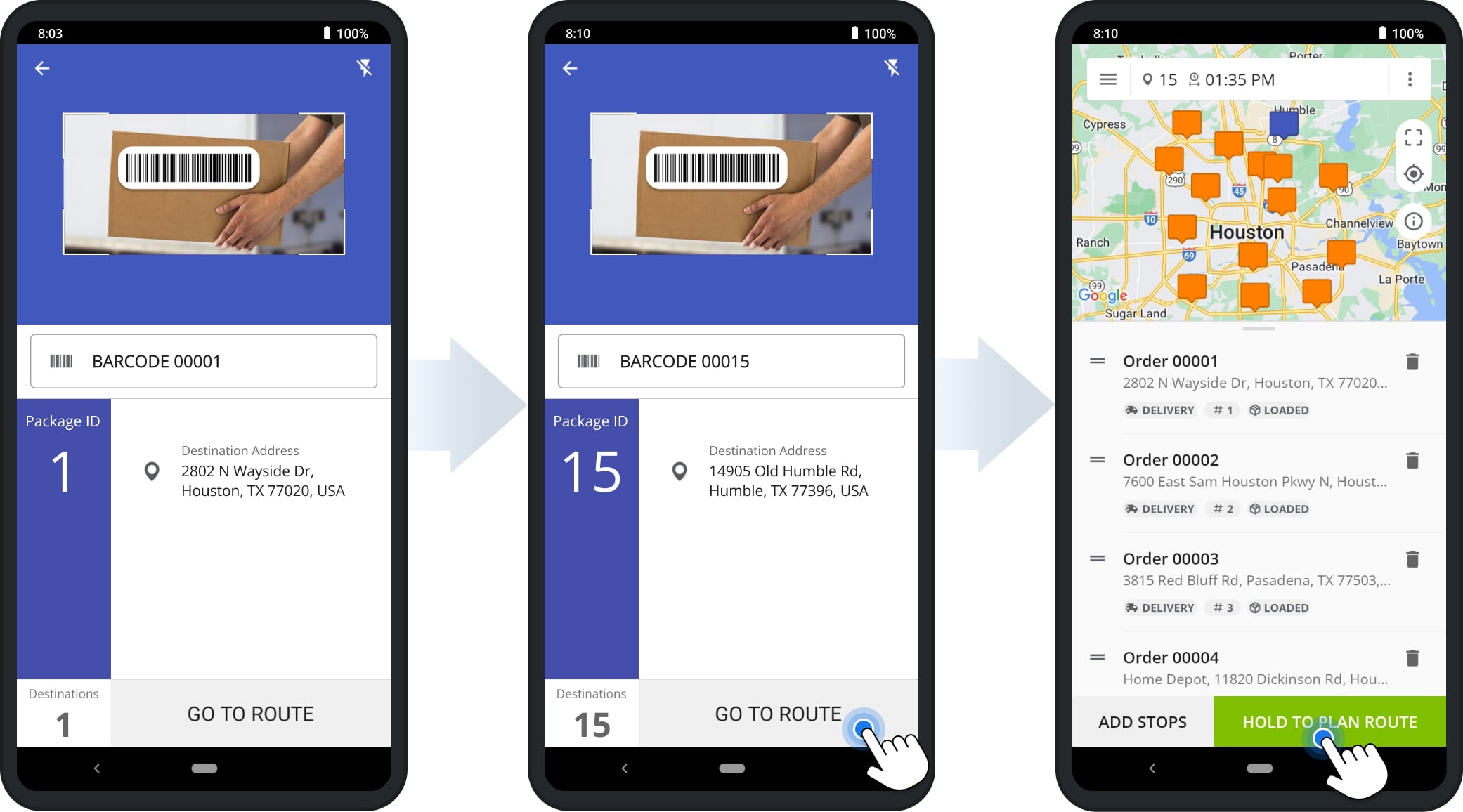 The Grab & Go mobile driver order routing feature enables drivers to scan order labels with the in-app barcode scanner.