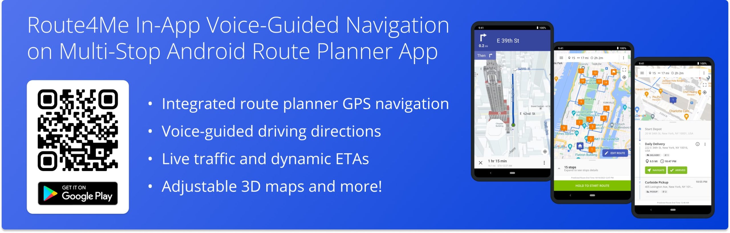 Route4Me's Android route planner in-app integrated voice-guided navigation with live traffic and adjustable maps.