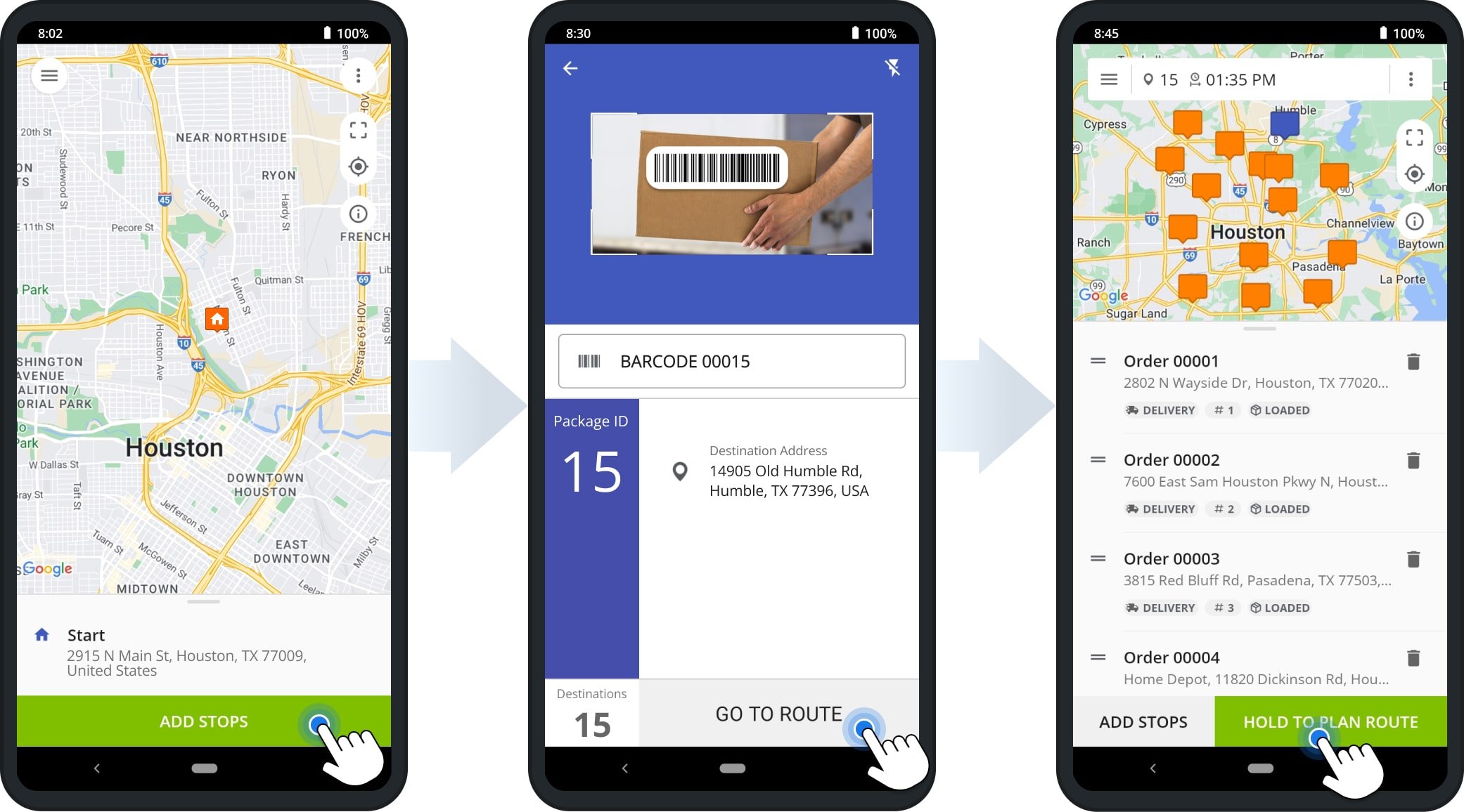 Route4Me's Grab & Go feature enables drivers to scan order label barcodes to plan customer order routes.