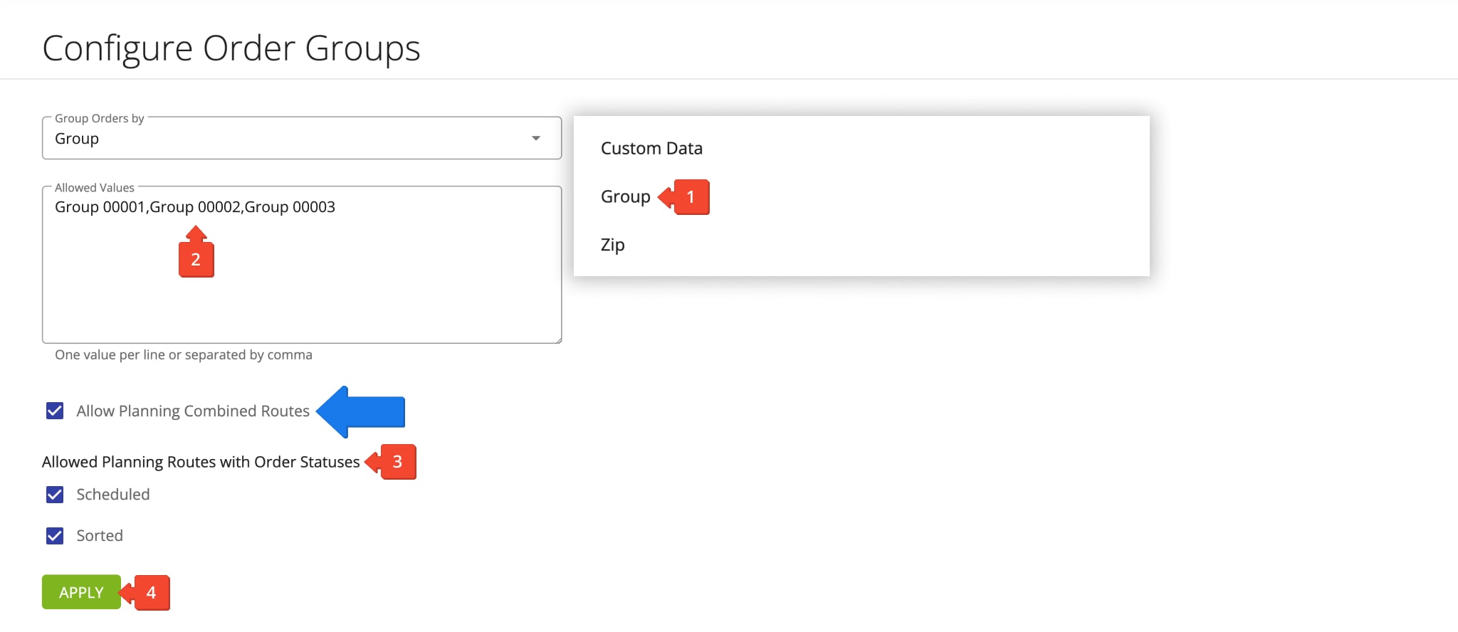 Group orders by unique Order Group IDs to create custom Order Groups for repeat routing.