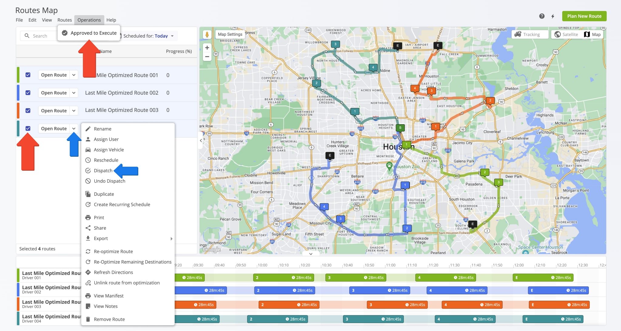 Dispatch multiple routes to customers directly from your Route4Me Routes Map to send automatic order status notifications.