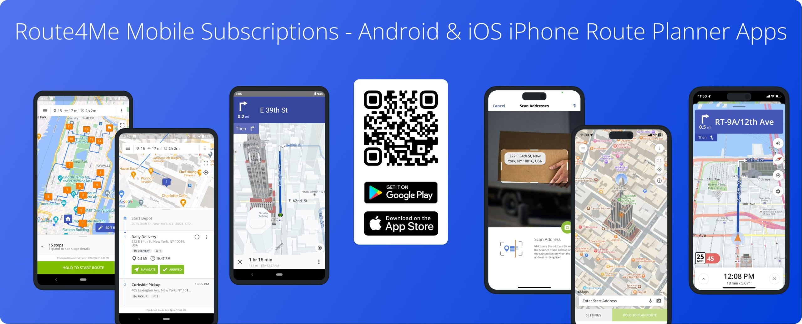 Android and iPhone mobile route planner features and capabilities included in Route4Me's Mobile subscriptions.