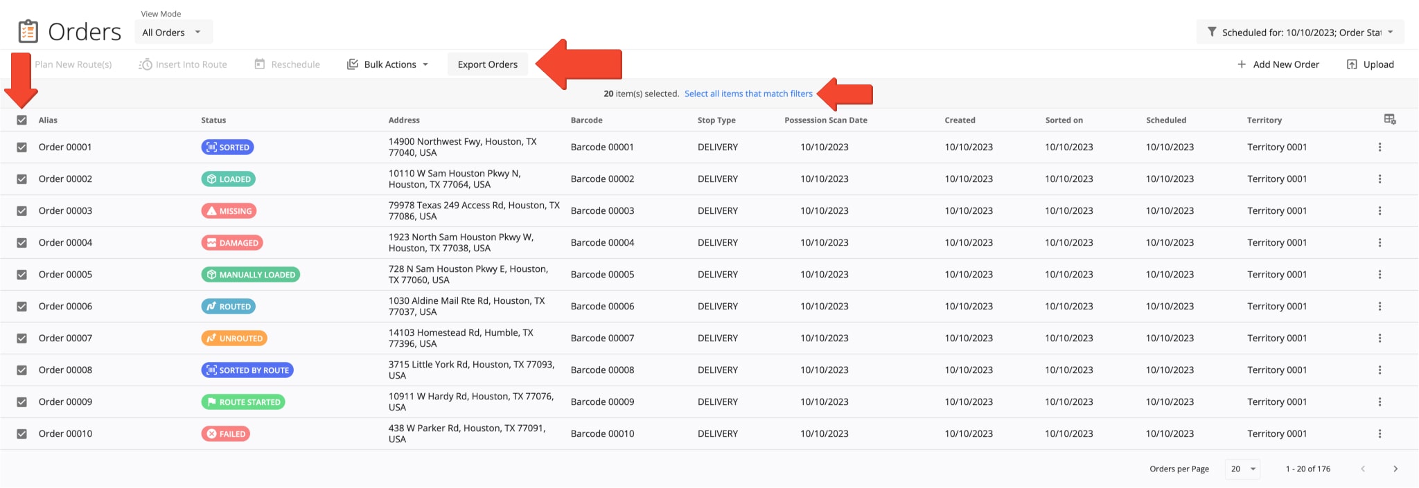 Select orders by checking the boxes next to them and then export selected orders as a CSV order report file.