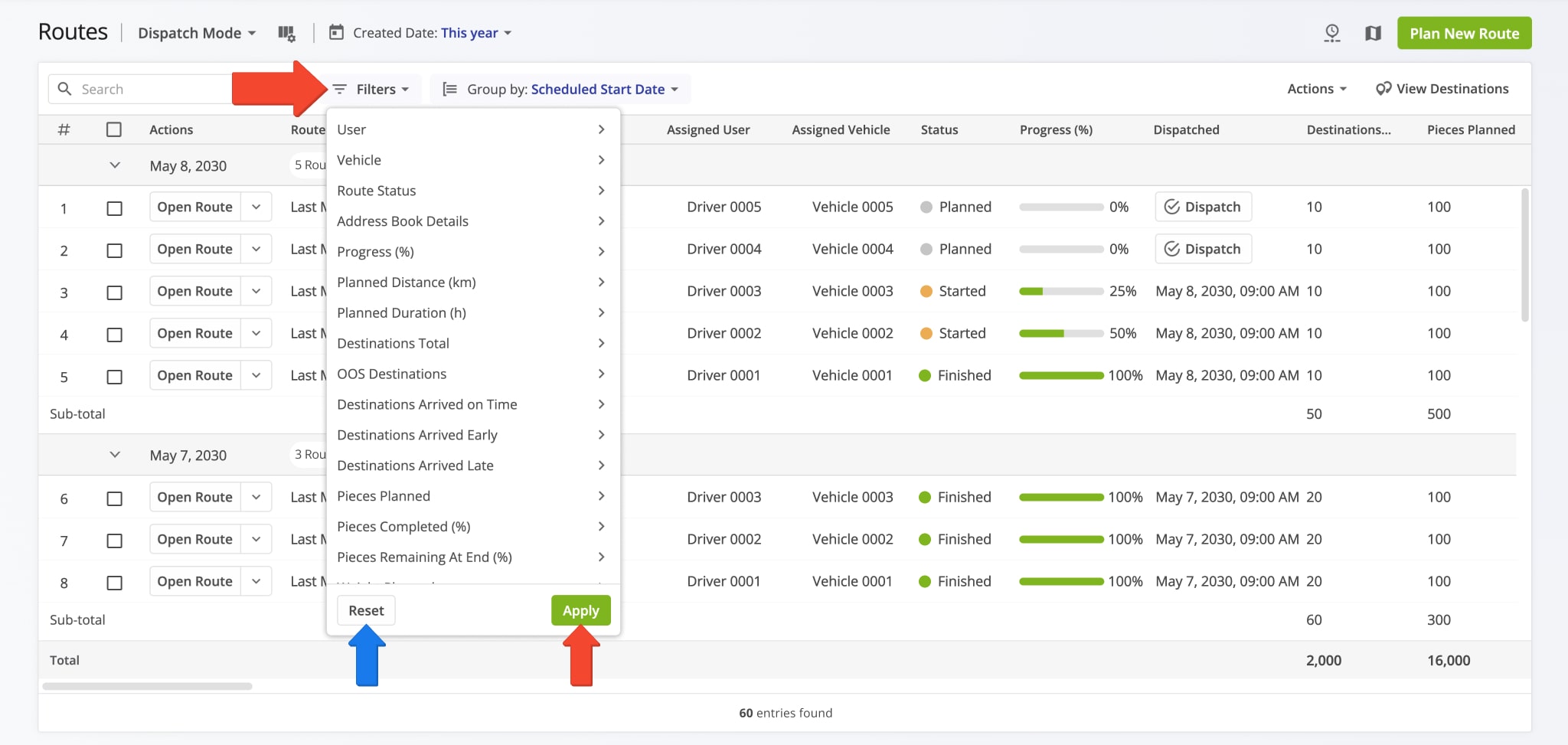 Filter routes by different attributes to see only the most relevant preferred routes from a list of millions.