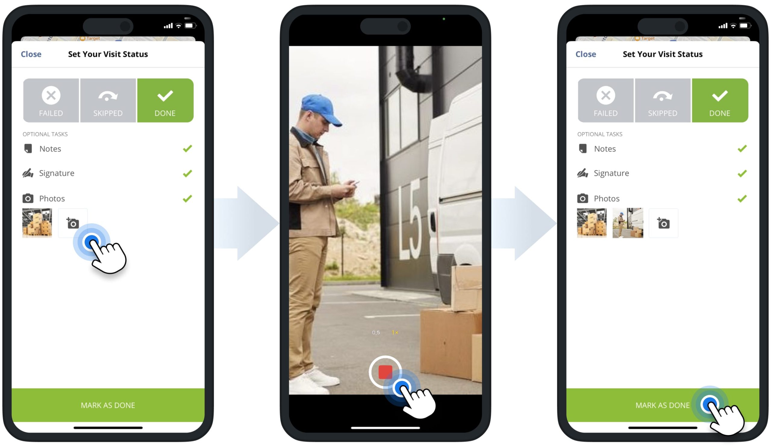 Attach video recordings as proof of visit, delivery, or service to route stops using Route4Me's multi-address route planning app for last-mile drivers.
