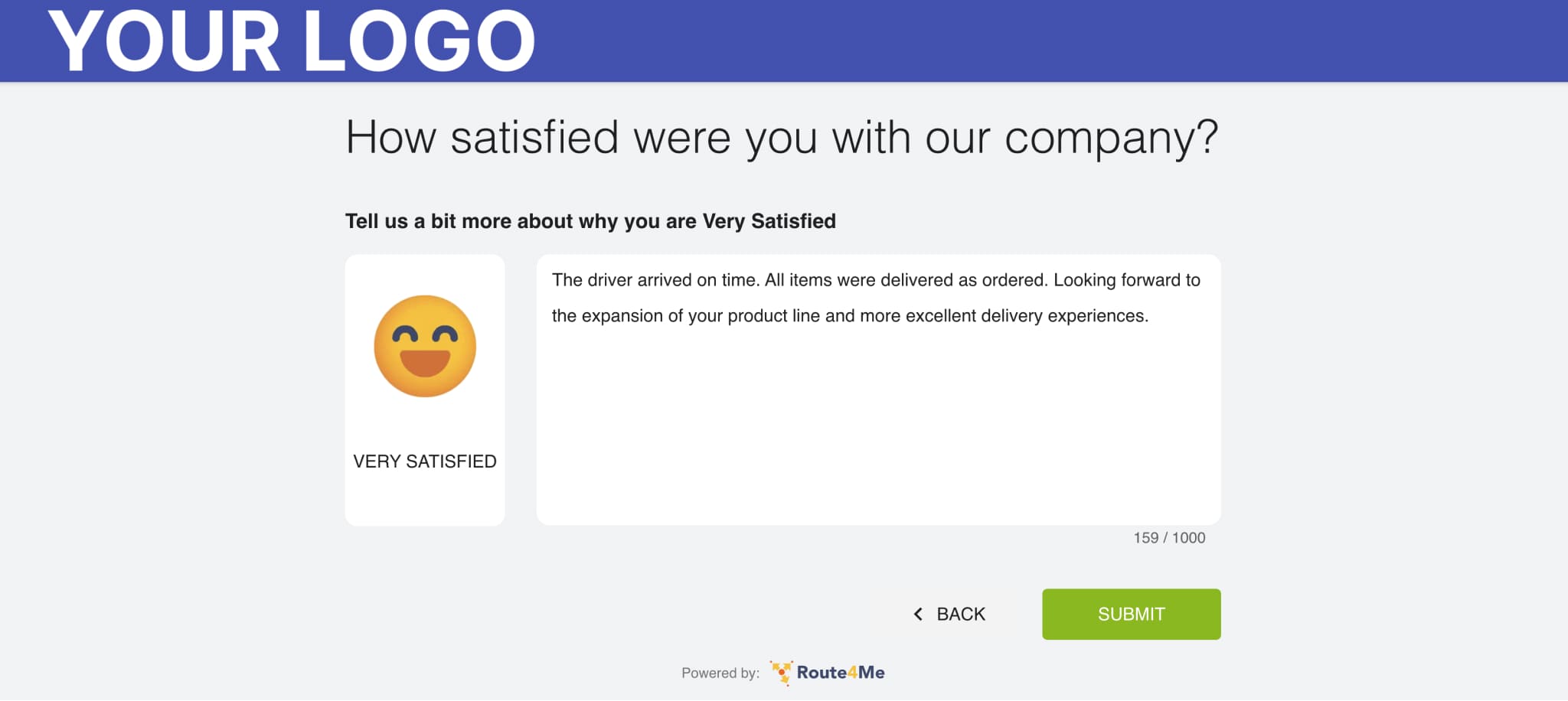 Leave your customer satisfaction feedback about the provided services in the text field.