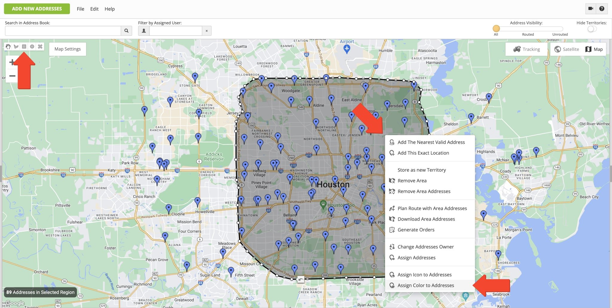 Assign color and icons to customer locations and addresses on the Synchronized Address Book Map.