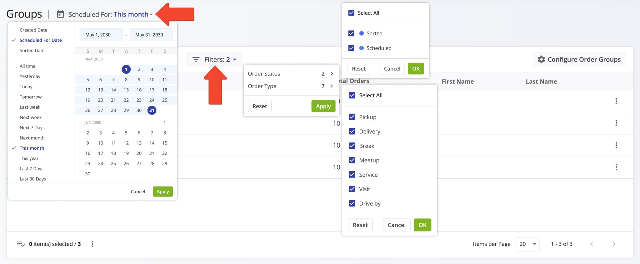 Assigning optimization profiles to custom Order Groups and filtering orders for recurring order route planning.