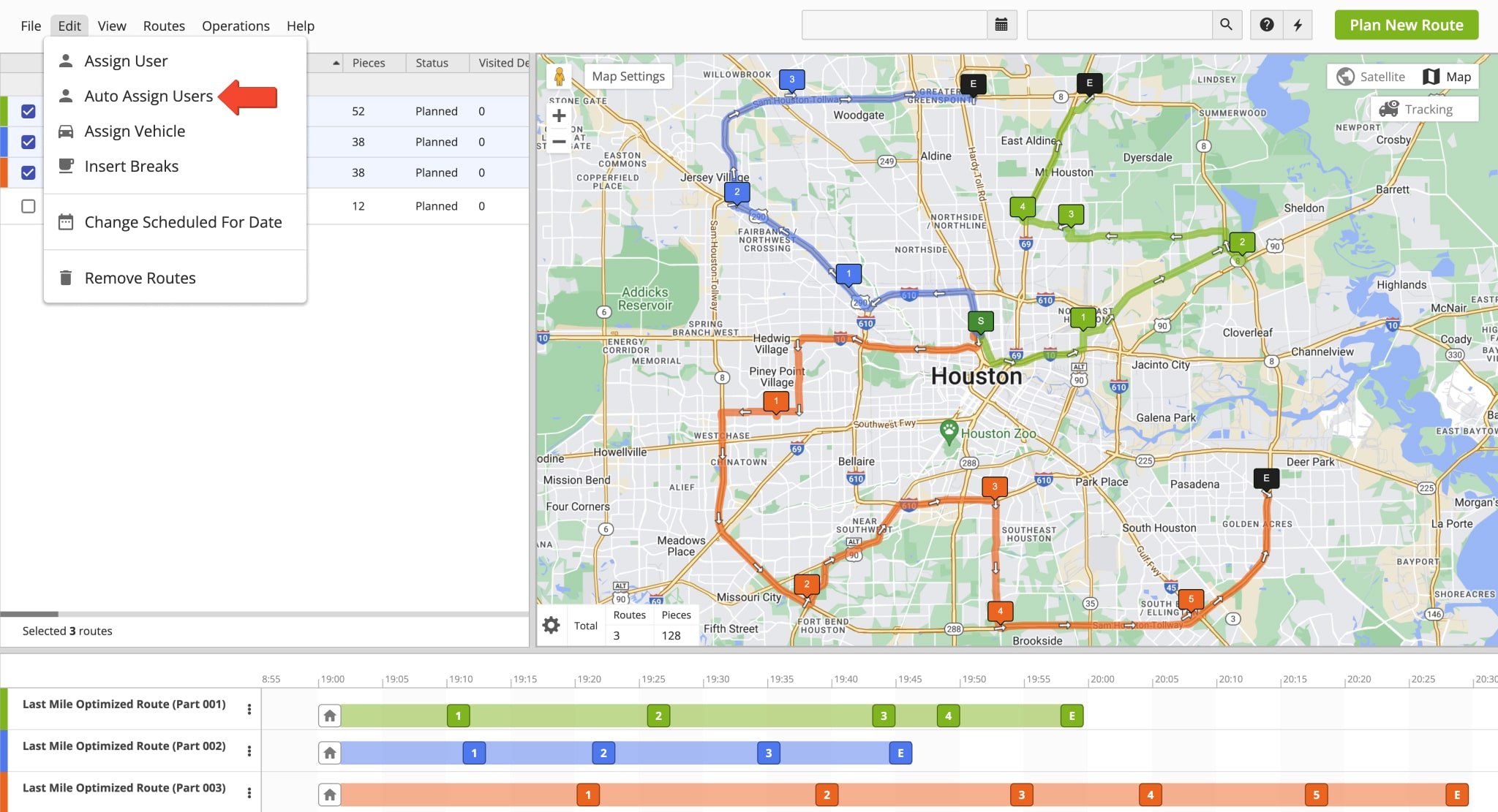 Automatically assign drivers to routes on the interactive route planning Routes Map.