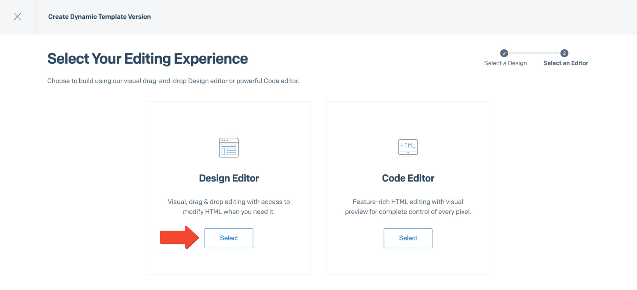 SendGrid Design Editor allows you to create email templates using the Visual Editor.