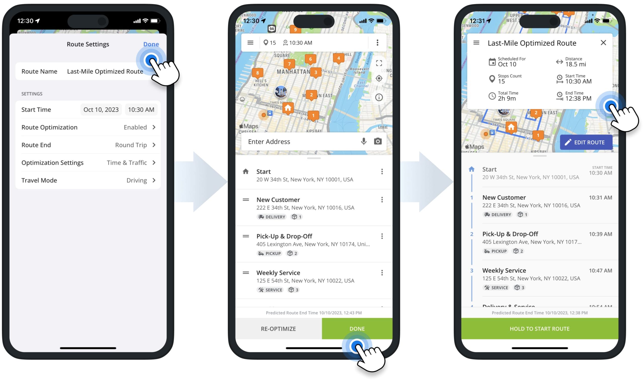 Update route settings, scheduled route start time, travel mode and directions, and other route parameters using Route4Me's iOS Multi-Address Route Optimization App.
