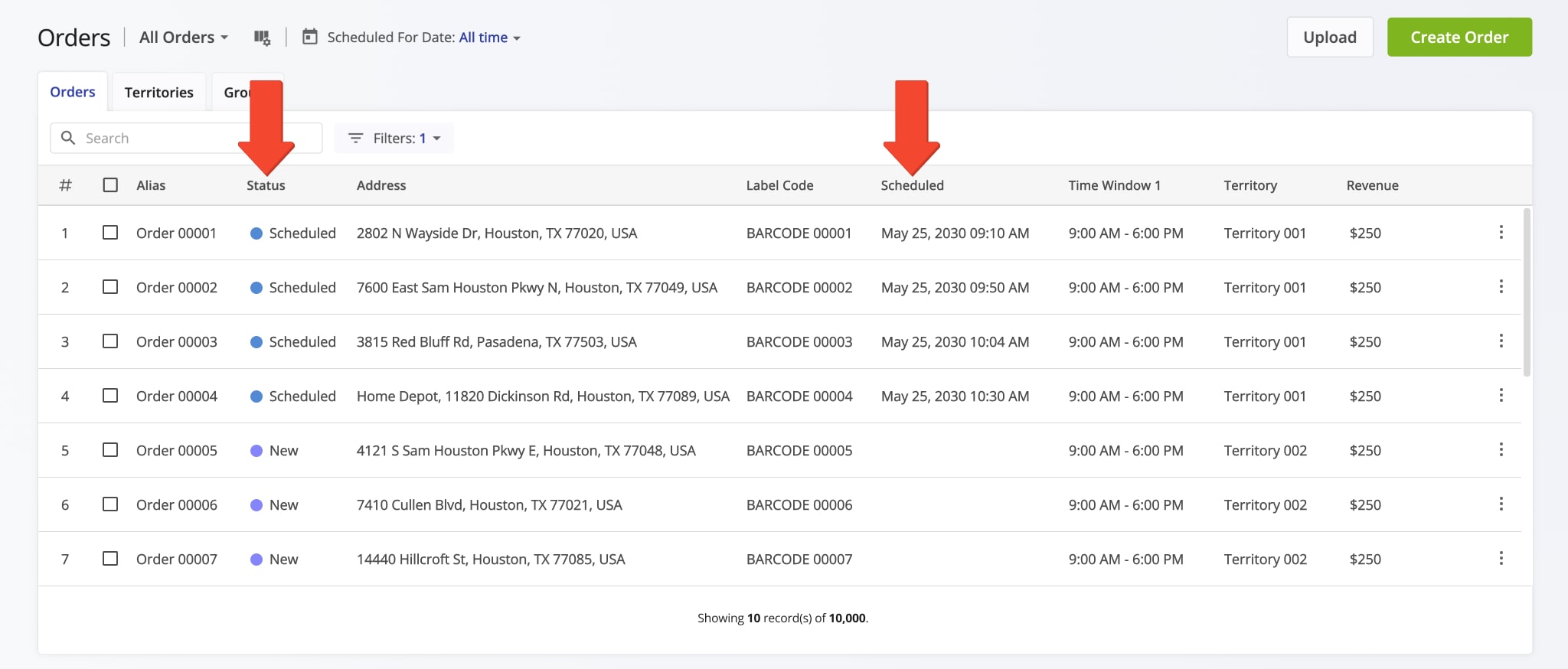 Orders uploaded without schedule information will get the New status, while orders uploaded with schedule details will get the Scheduled status.