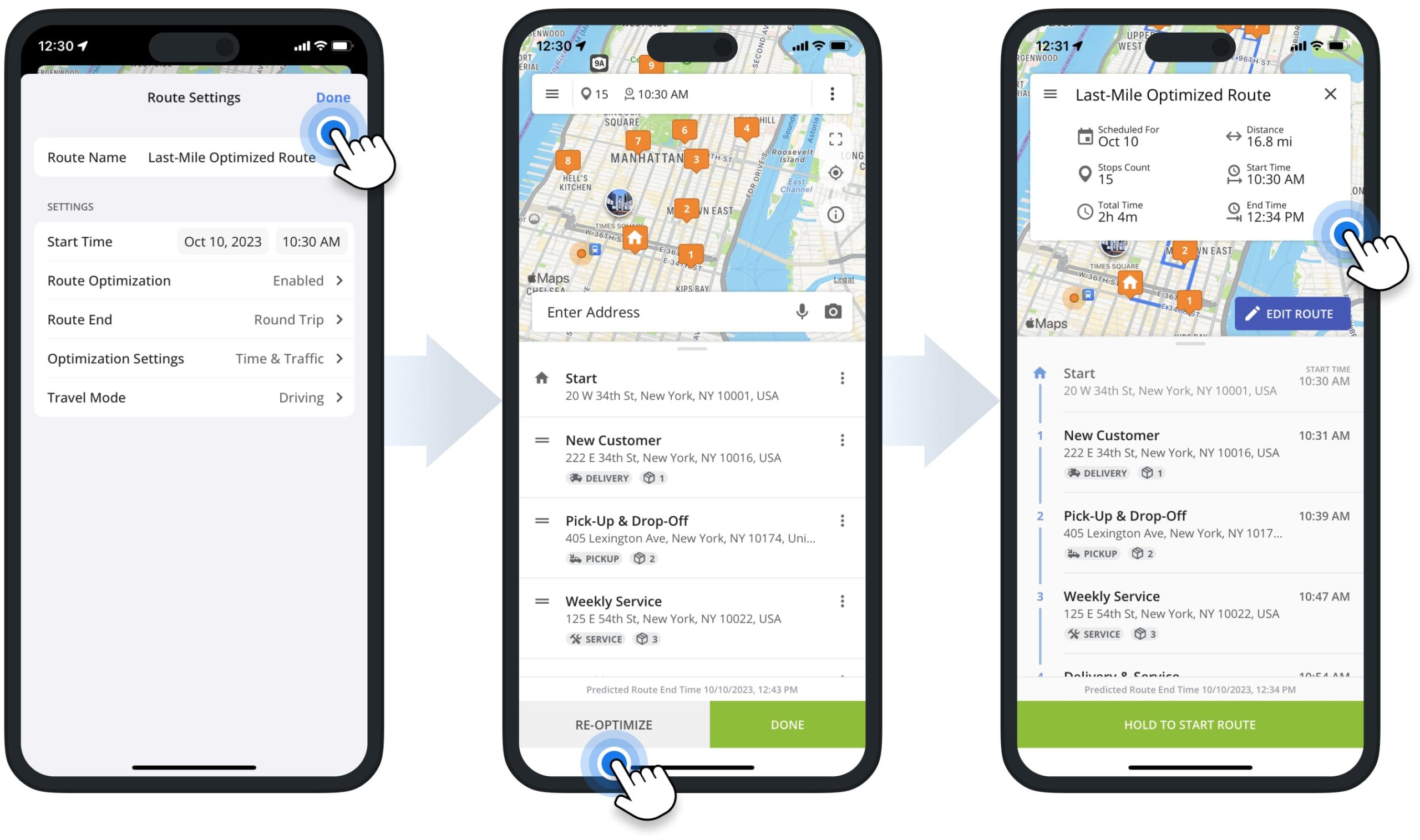 Re-optimize routes and resequence stops using Route4Me's iOS Multi-Addrtess Route Planning app for last-mile delivery drivers and field service.