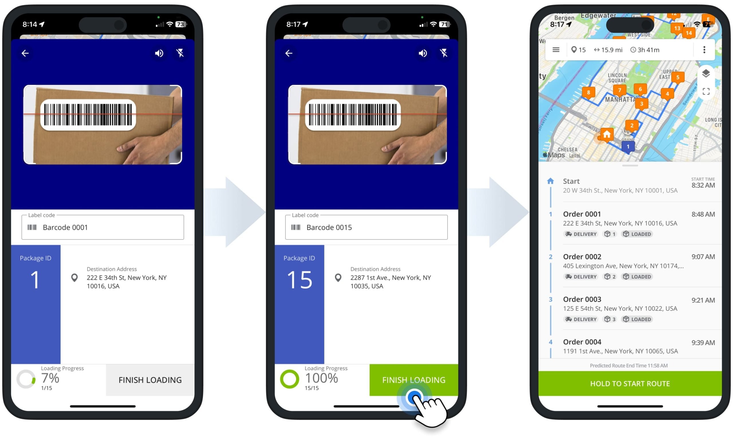 Use the in-app label scanner to scan and load orders on routes