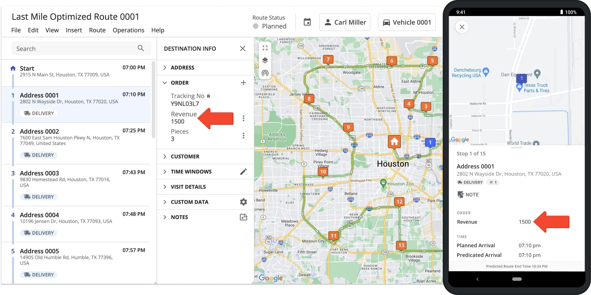 Changes made to routes or route destinations, such as modifying the Revenue Business Rule for an address are automatically synched to the connected devices of all respective users associated with the route or main Route4Me account.