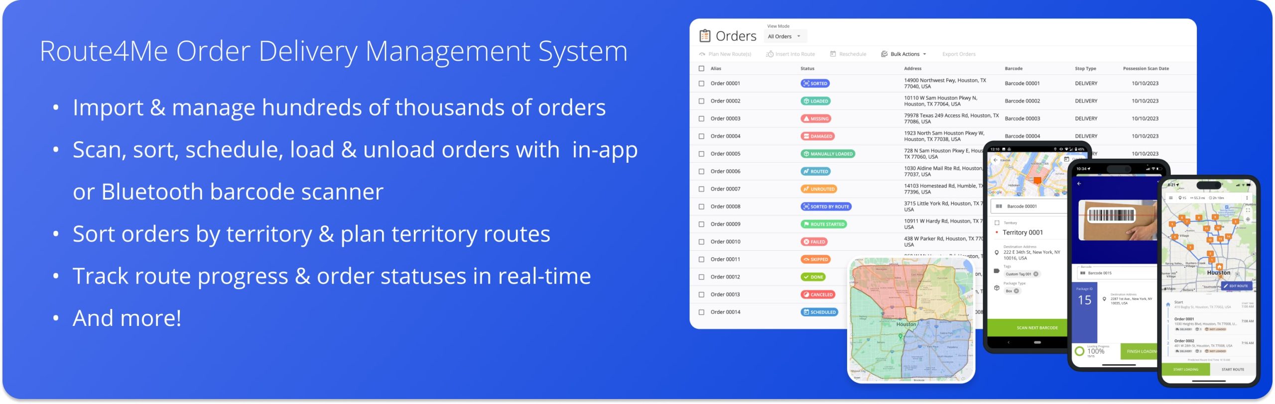 Route4Me's Order Delivery Management System can import, sort, manage, schedule, plan, and optimize routes with orders.