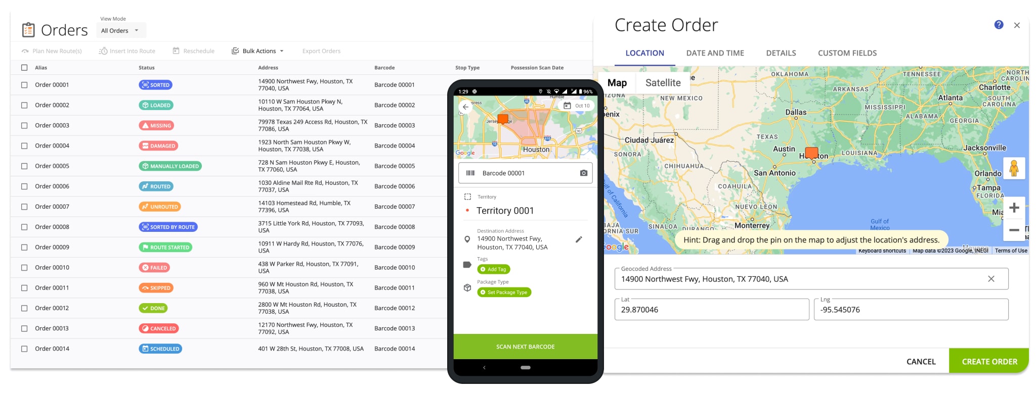 Using Route4Me's Delivery Management System Orders List to manage orders and plan order routes.