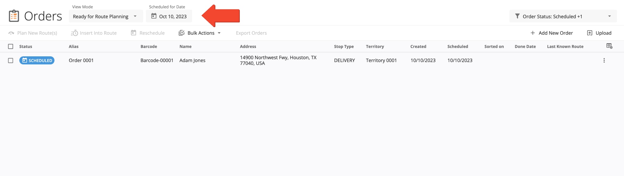 New created orders have the Scheduled order status and can be used for planning and optimizing routes.