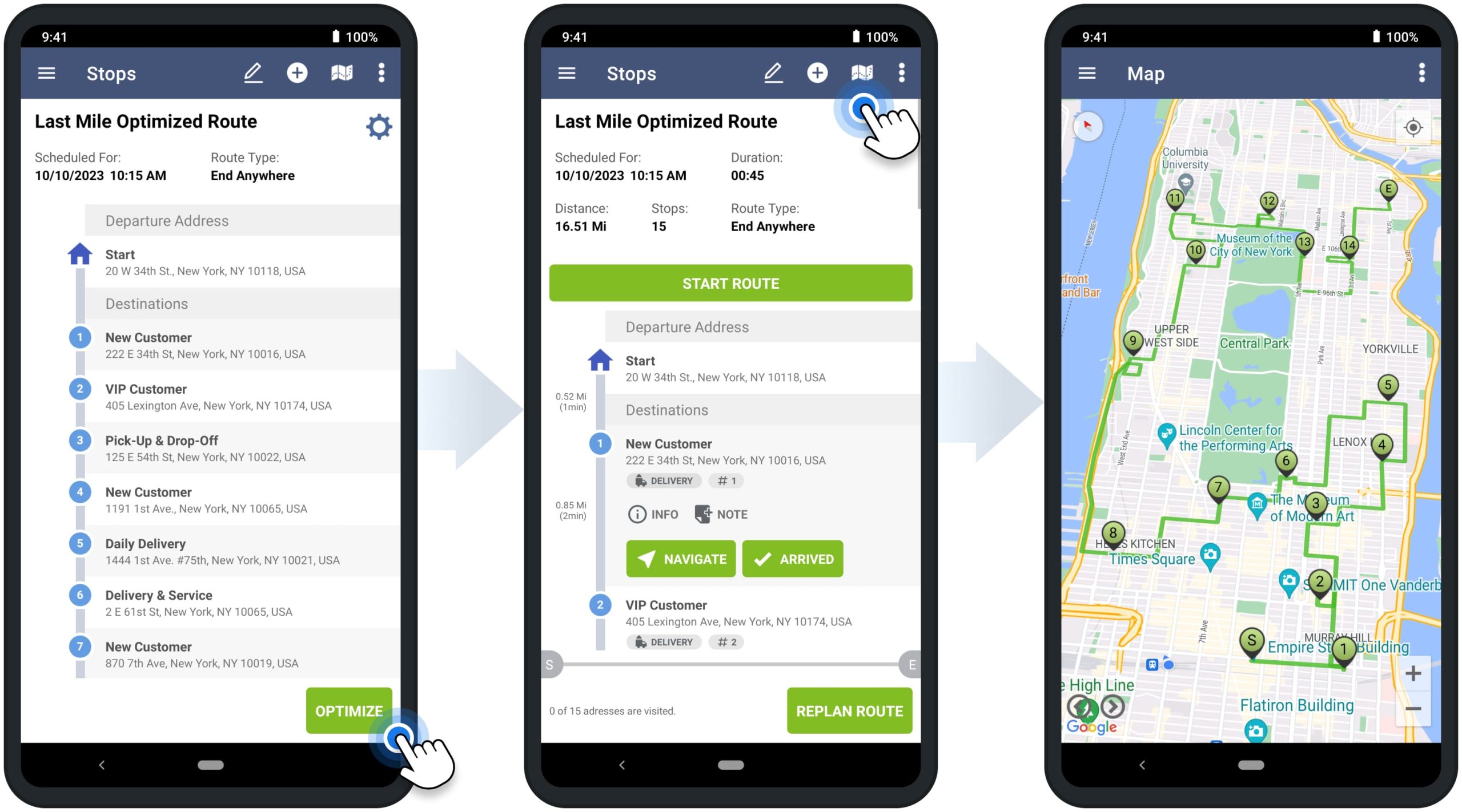 Optimize and automatically sequence multiple addresses using Route4Me's multi-stop Android route planning app.
