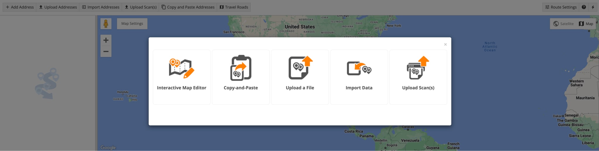 Select the preferred route stops and addresses import method for planning routes with Driver Breaks.