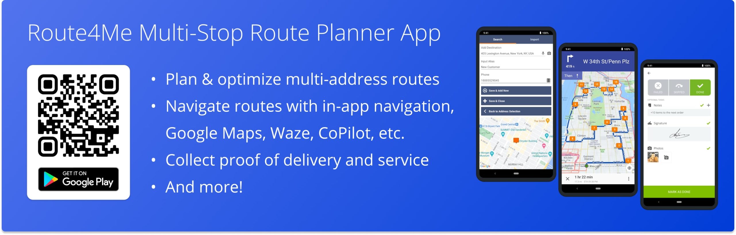 Download and install Route4Me's multi-stop route planner app for delivery drivers on Android phones and tablets.